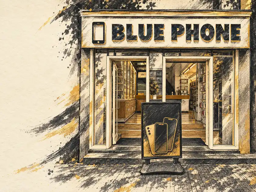 Illustrated blue phone exterior